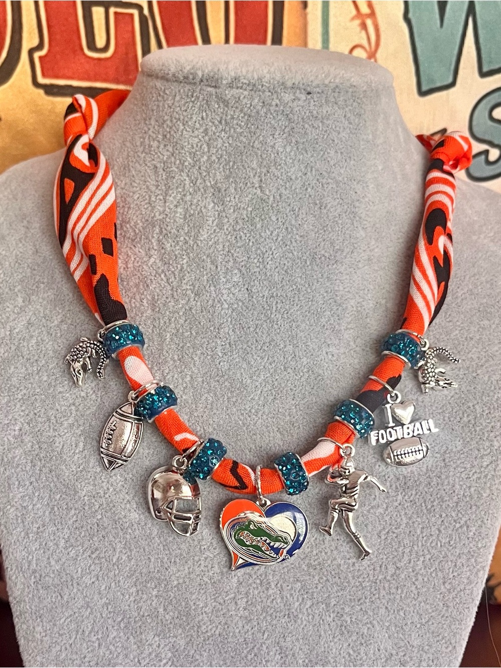 University of Florida Gators Bandana Charm Necklace, 29”, Lobster Clasp - Picture 2 of 7